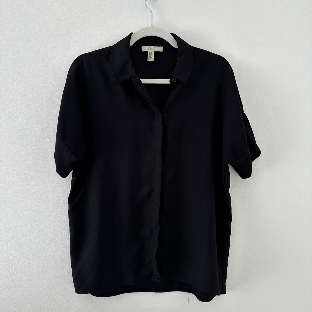 H By Halston Women’s Short Sleeve Button Down in Black | Size XS Extra Small
